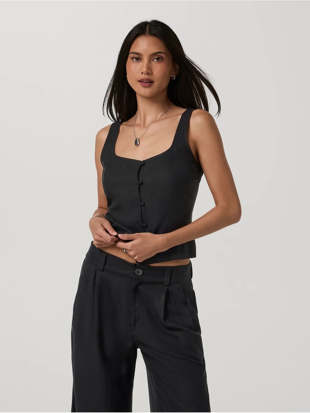 Vuori Black Trestles Twill Button-Front Tank Top Size Small